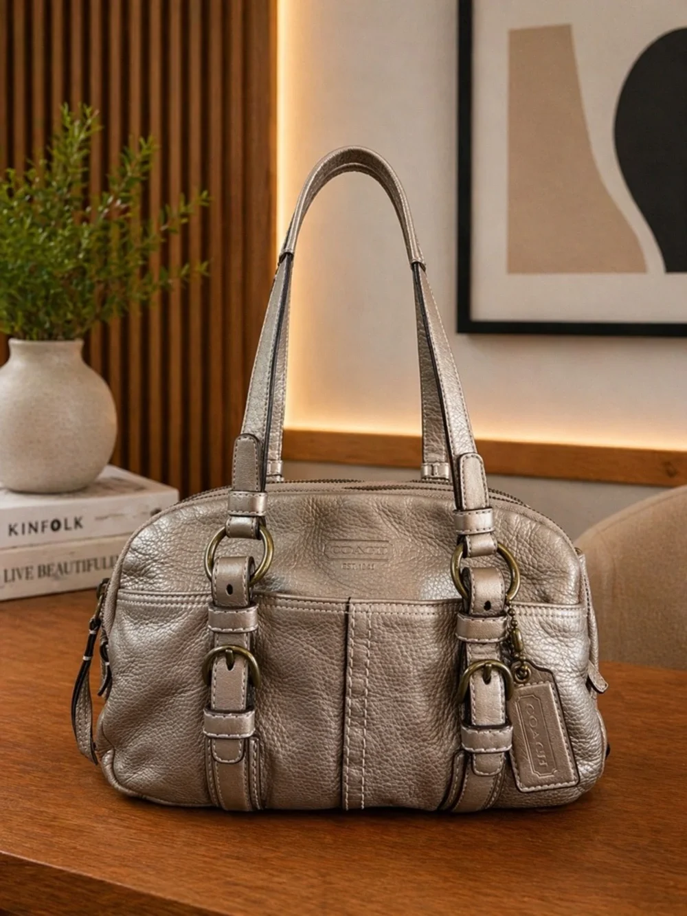 Coach Bonnie Metallic Pebble Leather Satchel - Picture 1 of 16